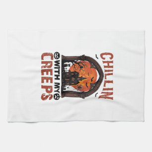 Chillin Creeps Halloween Gruselhaus Orange Mond Geschirrtuch