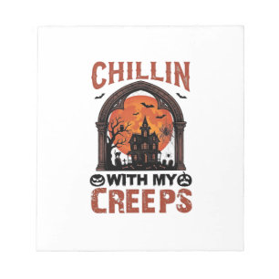 Chillin Creeps Halloween Gruselhaus Orange Mond Notizblock