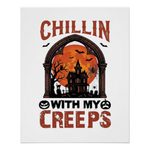 Chillin Creeps Halloween Gruselhaus Orange Mond Poster