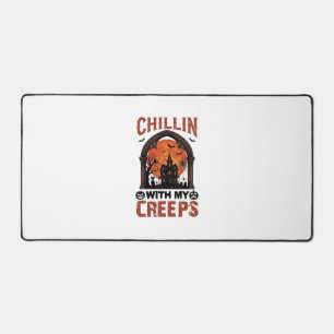 Chillin Creeps Halloween Gruselhaus Orange Mond Schreibtischunterlage