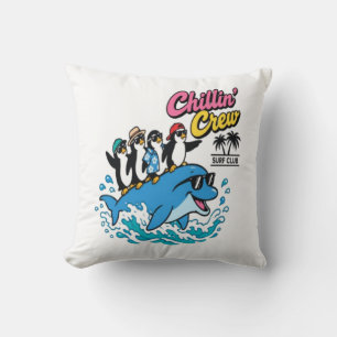 Chillin Crew Surf Club Pinguin Delfin T-Shirt Kissen