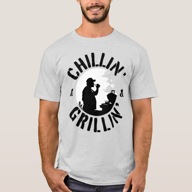 Chillin’ & Grillin’ Schwarze Briefmarke T-Shirt (Vorderseite)