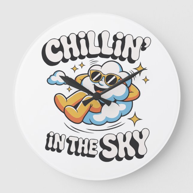 Chillin in den Himmel - Fun Cloud Wall Clock Große Wanduhr (Vorderseite)