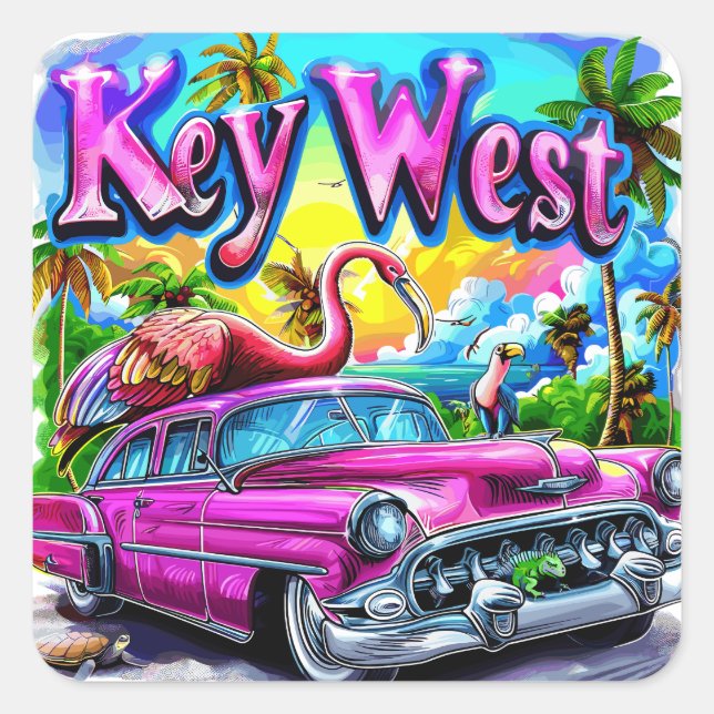 Chillin' in Key West, Florida Quadratischer Aufkleber (Vorderseite)