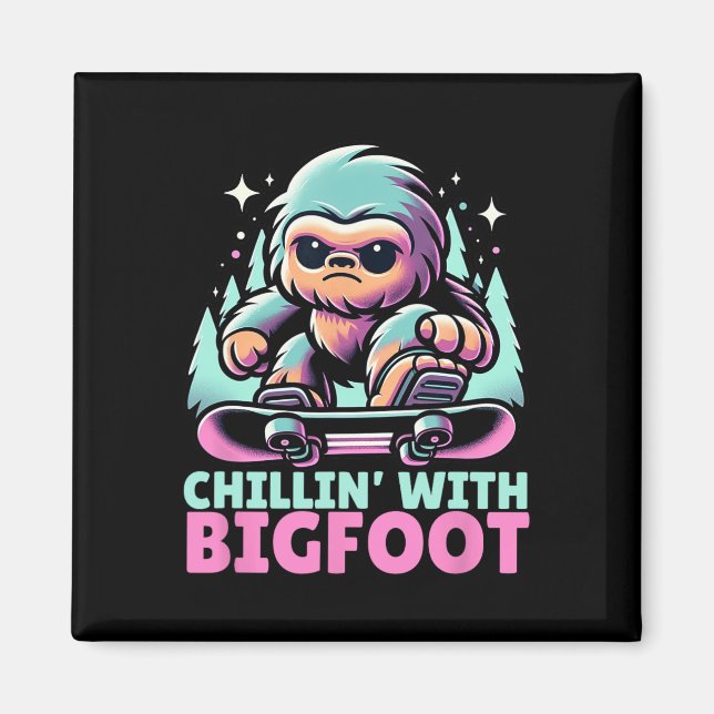 Chillin" mit Bigfoot Alpiner Wintersportort Snowbo Magnet (Vorne)