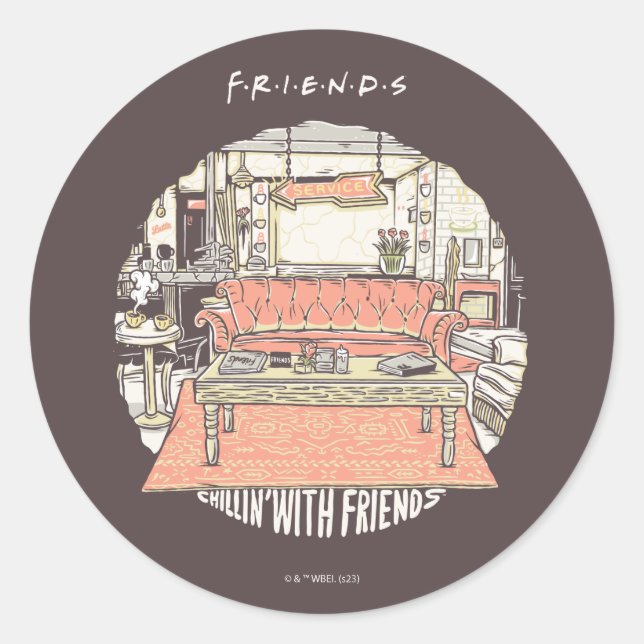 Chillin' mit FRIENDS™ Cartoon Runder Aufkleber (Vorderseite)