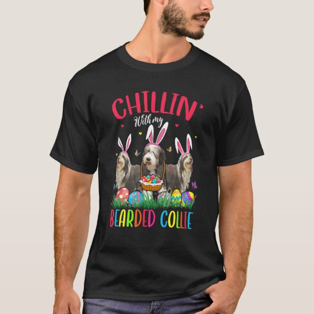Chillin' mit meinen bärtigen Collie Ostereiern glü T-Shirt (Vorderseite)