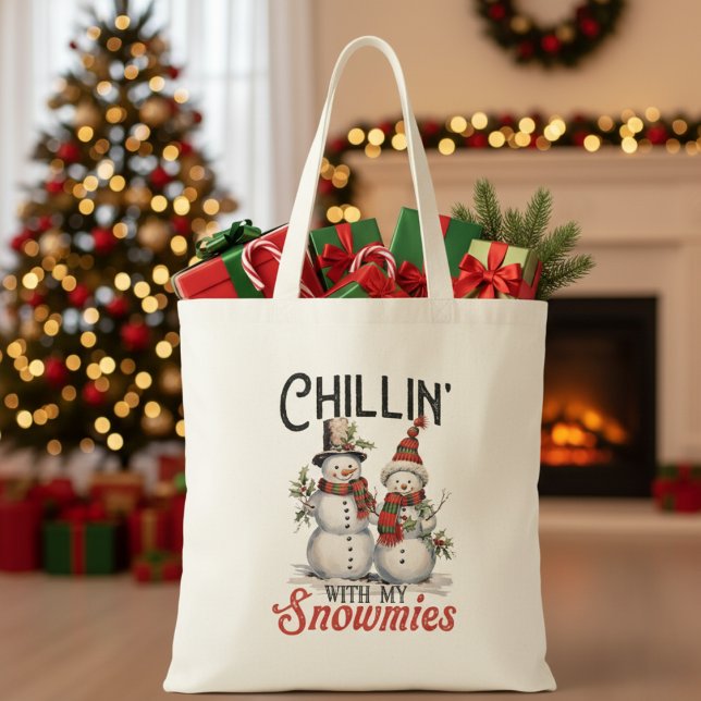 Chillin mit meinen Schneemännern Rustikale Weihnac Tragetasche (Chillin With My Snowmies Rustic Christmas Tote Bag)