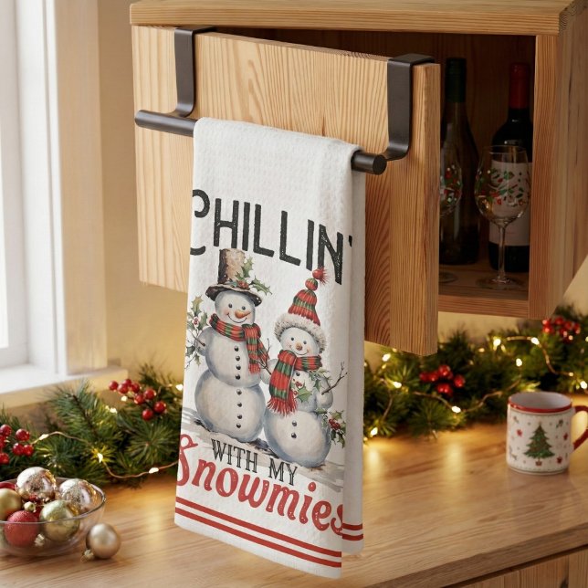 Chillin mit meinen Schneemassen Rustikales Land de Geschirrtuch (Chillin With My Snowmies Rustic Cottage Country Kitchen Towel)