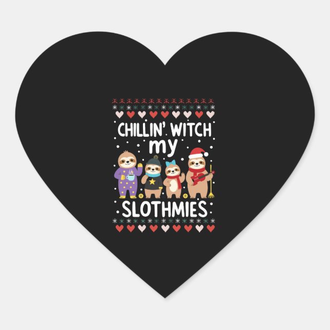 Chillin mit meinen Slothmies Funny Sloth Ugly Chri Herz-Aufkleber (Vorderseite)