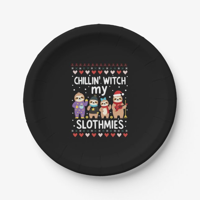Chillin mit meinen Slothmies Funny Sloth Ugly Chri Pappteller (Vorderseite)