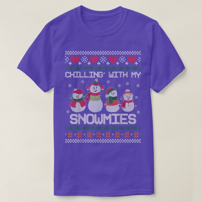 Chillin' mit meinen Snowmies Funny Ugly Christmas  T-Shirt (Design vorne)