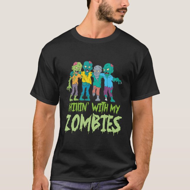 Chillin' mit meinen Zombies Halloween Kids Funny T-Shirt (Vorderseite)