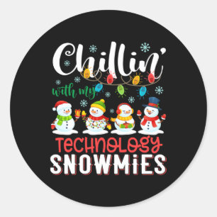 Chillin mit meiner Technologie Snowmies Light Chri Runder Aufkleber