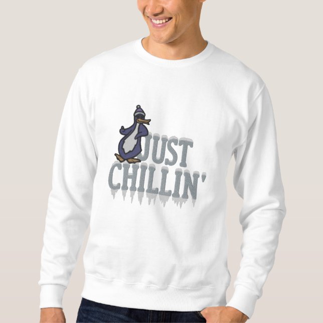 Chillin Penguin Besticktes Sweatshirt (Vorderseite)