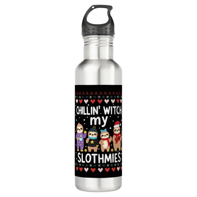 Chillin With My Slothmies Funny Sloth Ugly Christm Edelstahlflasche (Vorderseite)