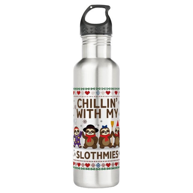 Chillin With My Slothmies Funny Sloth Ugly Christm Edelstahlflasche (Vorderseite)