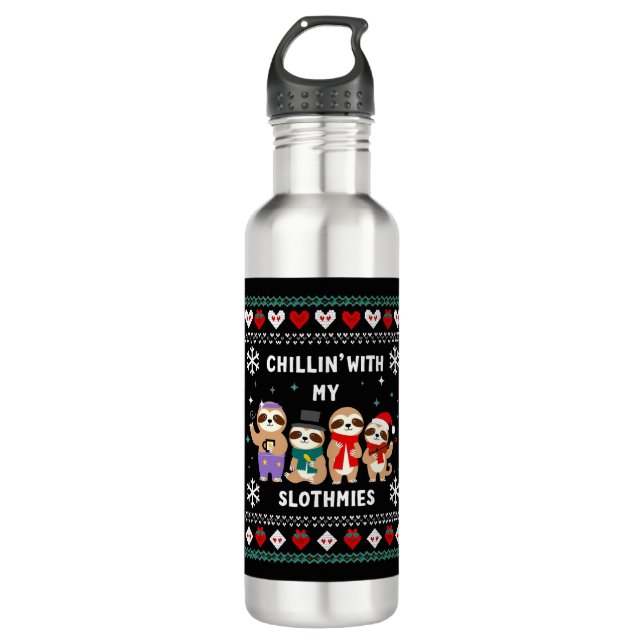 Chillin With My Slothmies Funny Sloth Ugly Christm Edelstahlflasche (Vorderseite)
