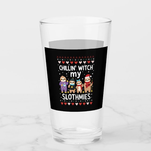 Chillin With My Slothmies Funny Sloth Ugly Christm Glas (Vorderseite)
