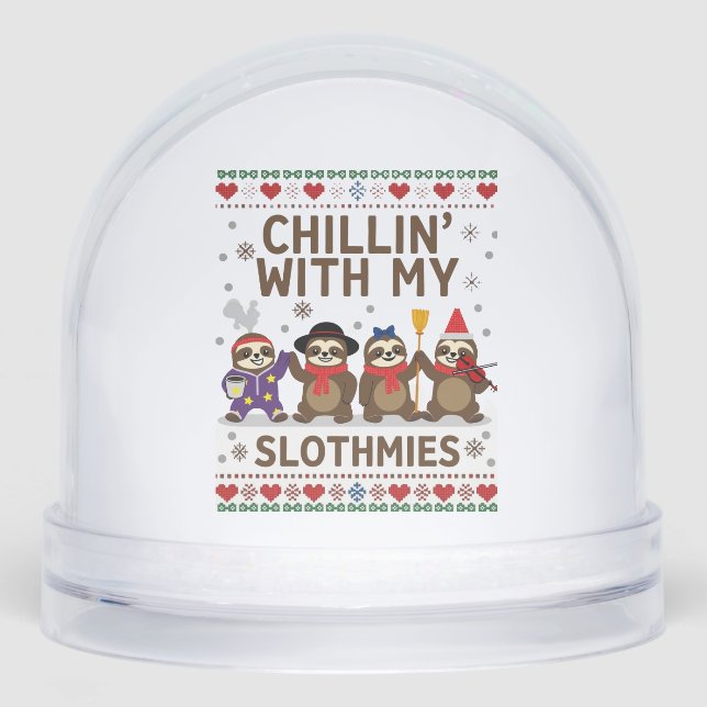 Chillin With My Slothmies Funny Sloth Ugly Christm Schneekugeln (Vorderseite)