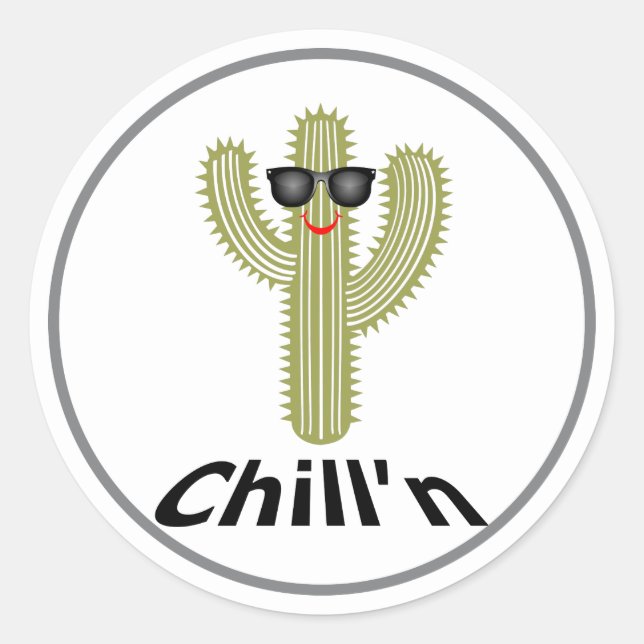 Chill'n Cactus Design - Klassischer Rundaufkleber, Runder Aufkleber (Vorderseite)