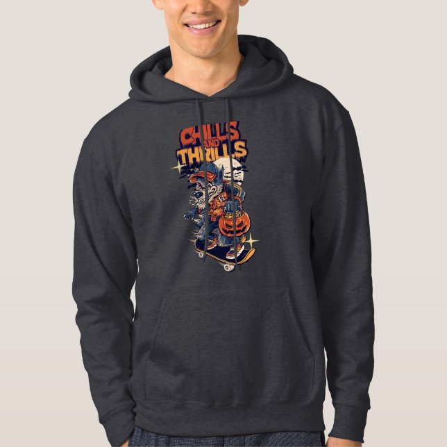 Chills and Thrills Halloween Werewolf Skateboard Hoodie (Vorderseite)