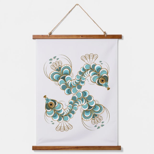 Chimera - Pfauenholz-Seepferd-Holzteppiche Wandteppich Mit Holzrahmen (Vorderseite)