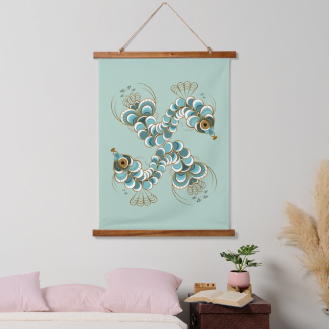Chimera - Pfauenholz-Seepferd-Holzteppiche Wandteppich Mit Holzrahmen (Schlafzimmer)
