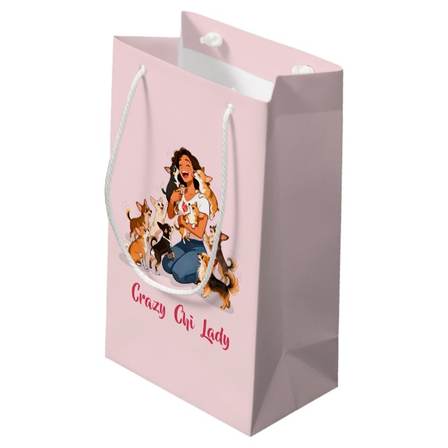 Chimigos - Crazy Chi Lady - Chihuahua  Kleine Geschenktüte (Rückseite Schrägansicht)