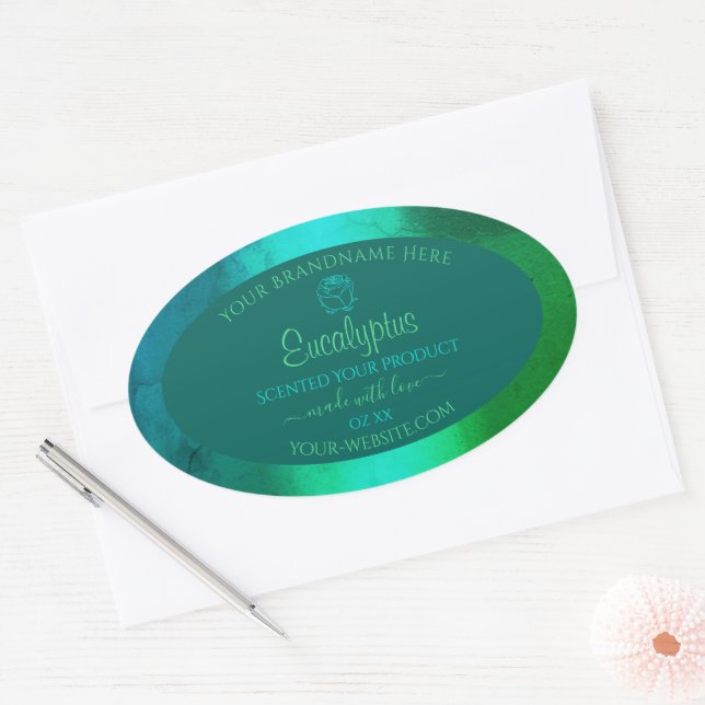 Chimmersif Turquoise Motif vert produit Étiquettes (Enveloppe)