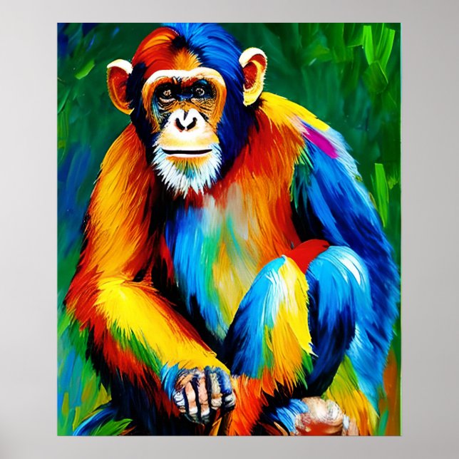 Chimp-Malerei | Zuhause-Dekoration, farbiger Regen Poster (Vorne)