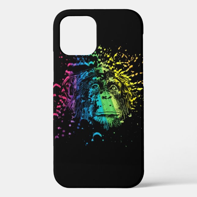 Chimpanzé arc-en-ciel sur coque iphone Coque noir (Verso)