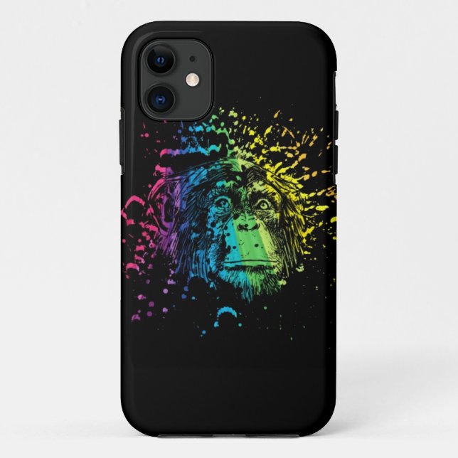Chimpanzé arc-en-ciel sur coque iphone Coque noir (Dos)