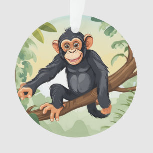 Chimpanzée avec sa mignonne queue sur la branche s