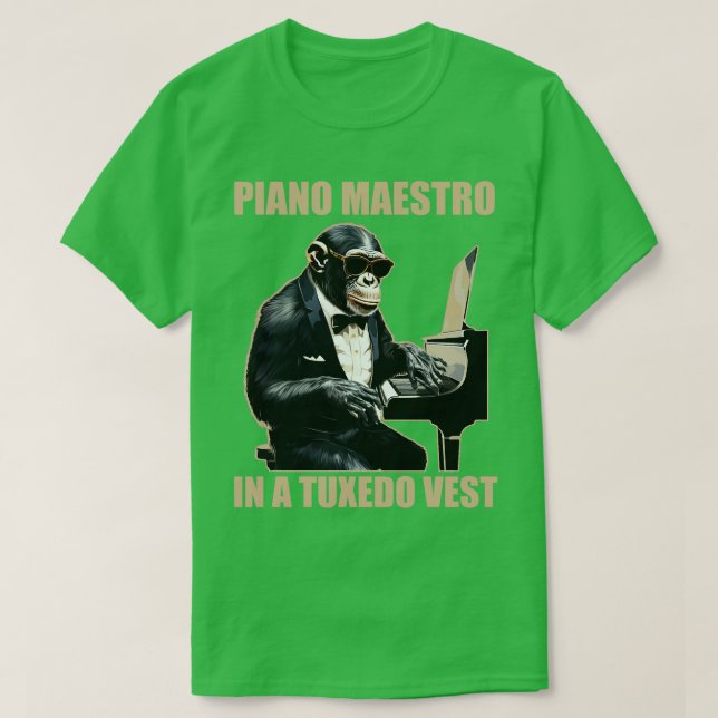 Chimpanzee Chimp Piano Maestro in einem Tuxedo Ves T-Shirt (Design vorne)