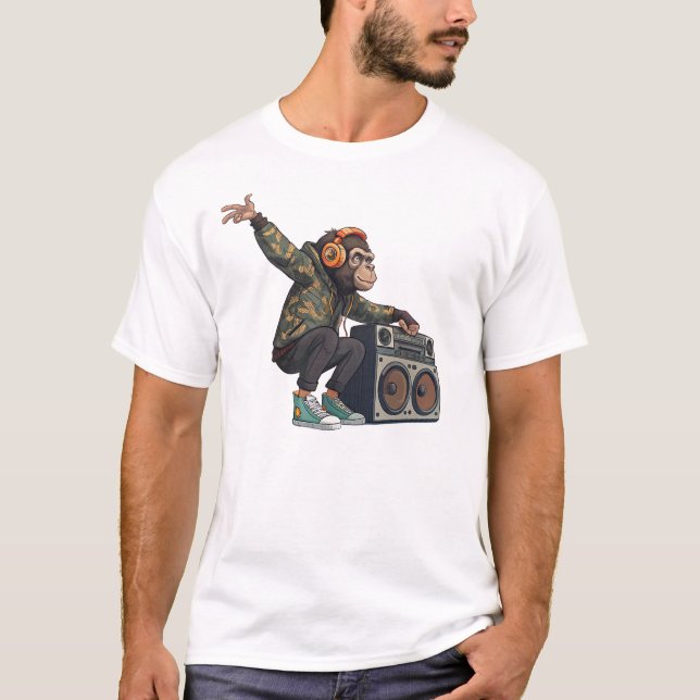 Chimpanzee DJ T-Shirt – Cool Music Lover Monkey  (Vorderseite)