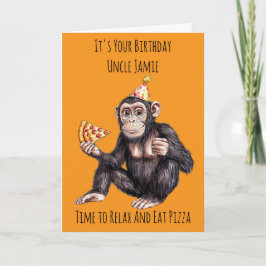 Chimpanzee Eating Pizza Birthday Card Karte