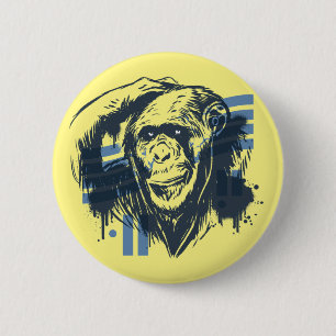 Chimpanzee Hand Drawing Design Button