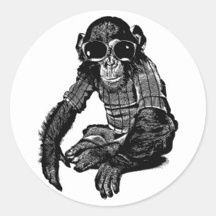 Chimpanzee Monkey Tragen einer Sonnenbrille Origin Runder Aufkleber