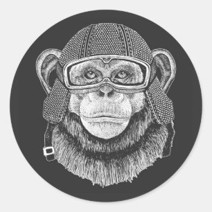 Chimpanzee Motorradfahrer Runder Aufkleber