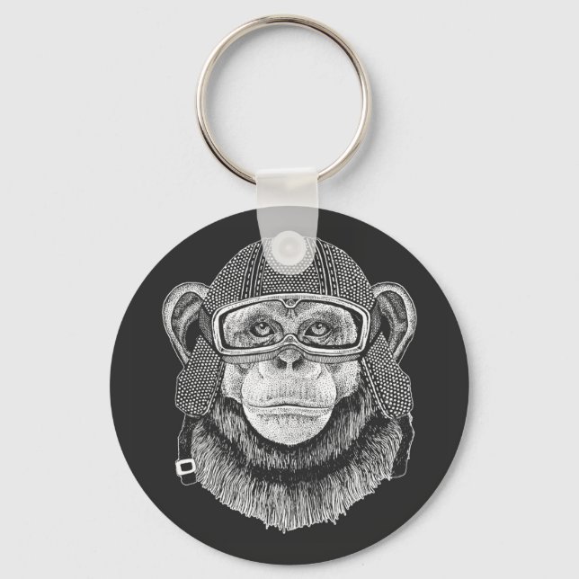 Chimpanzee Motorradfahrer Schlüsselanhänger (Vorderseite)