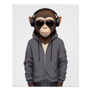 Chimpanzee Wear Hoodie Funny Cool Animal Vector Poster