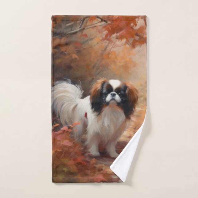 Chin japonais à l'automne Feuilles automne Inspira (Serviette à main)
