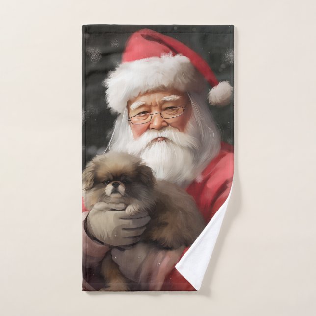 Chin japonais avec Noël Festif du Père Noël (Serviette à main)