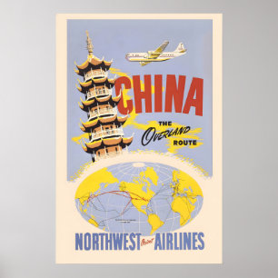 China Asien Welt Reisen Vintage Reiseplakat Poster