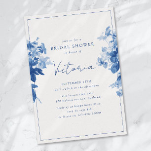 China Blue Watercolor Floral Brautparty Einladung