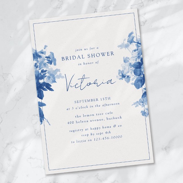 China Blue Watercolor Floral Brautparty Einladung (Von Creator hochgeladen)