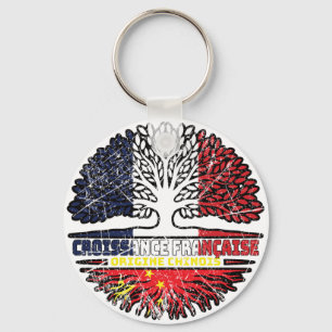 China Chinesisch-Französisch-Tree-Roots-Flag Schlüsselanhänger