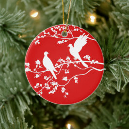 China Doves (rot) - Keramik Ornament
