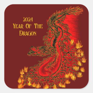 China Dragon , 2024 Jahr des Drachen Quadratischer Aufkleber
